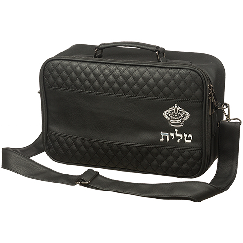 תיק טלית קטן גוון שחור פיו מפואר אותיות בולטות "כתר" כסף